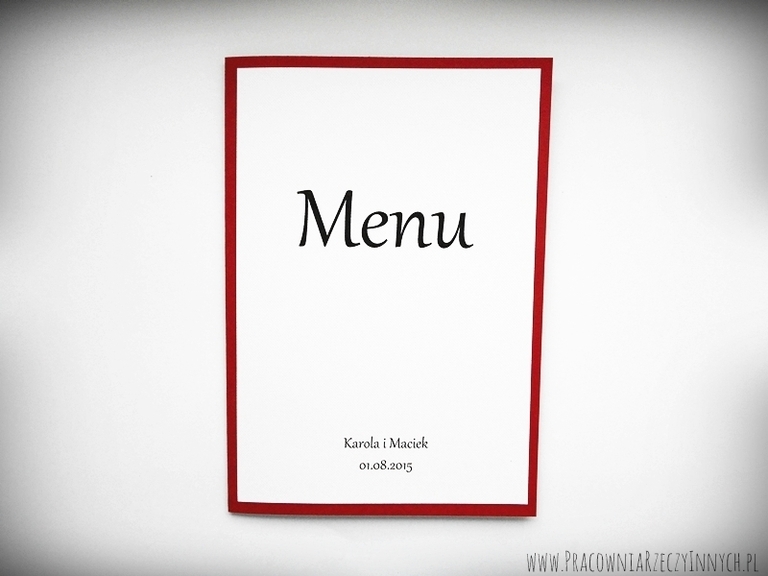 Karta Menu na kolorowym papierze