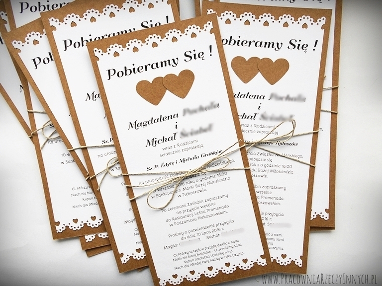 Rustykalne zaproszenie eko z wycinaną koronką (1)