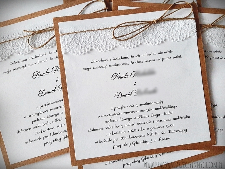 Rustykalne zawiadomienia w formie karty z koronką (2)