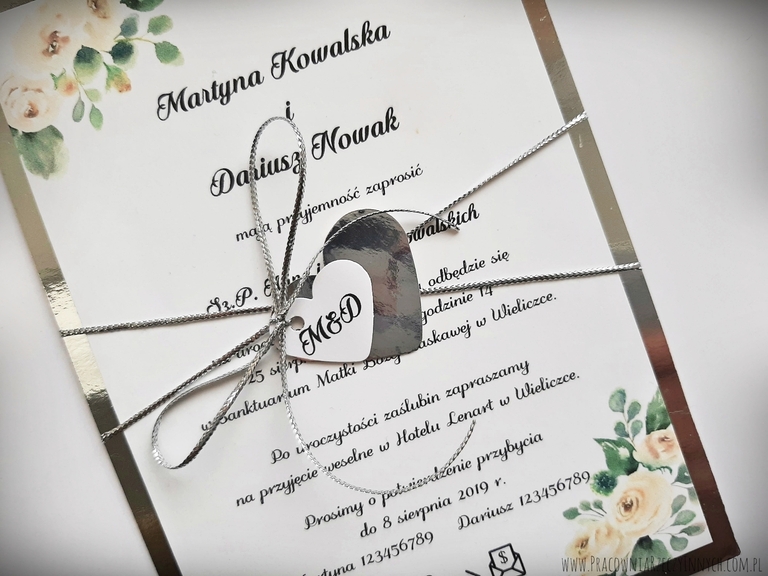 Złote i srebrne zaproszenia kwiatowe (20)