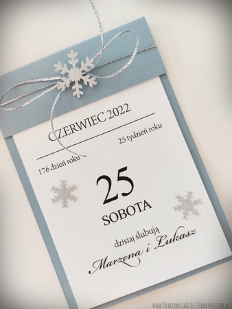 Kartka z kalendarza - zaproszenia zimowe z płatkami śniegu (2)