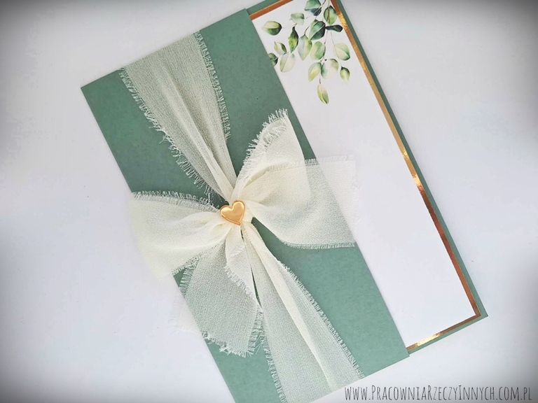 Eleganckie zaproszenia ze wstążką szyfonową na Ślub (5)